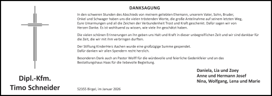 Traueranzeige von Timo Schneider von Zeitung am Sonntag