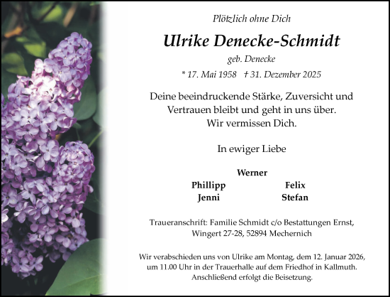 Traueranzeige von Ulrike Denecke-Schmidt von Aachener Zeitung