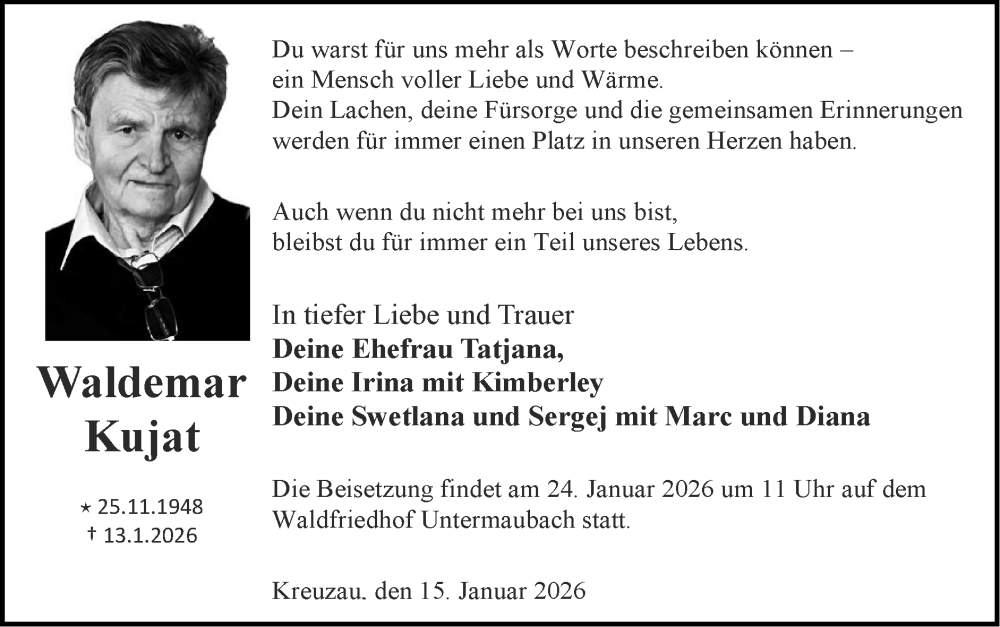  Traueranzeige für Waldemar Kujat vom 18.01.2026 aus Zeitung am Sonntag