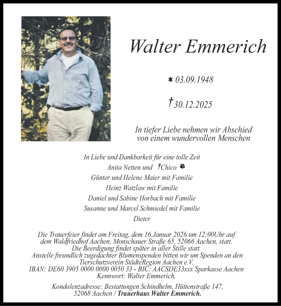  Traueranzeige für Walter Emmerich vom 11.01.2026 aus Zeitung am Sonntag