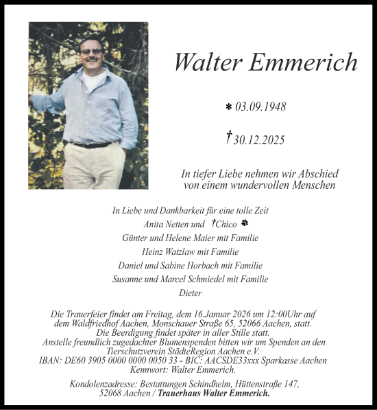 Traueranzeige von Walter Emmerich von Zeitung am Sonntag
