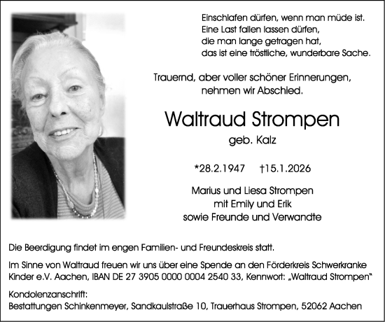 Traueranzeige von Waltraud Strompen von Zeitung am Sonntag