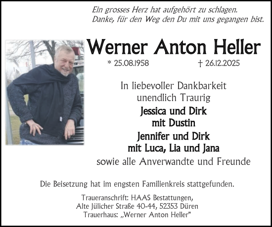 Traueranzeige von Werner Anton Heller von Zeitung am Sonntag