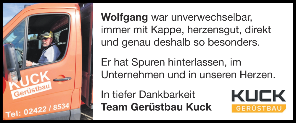  Traueranzeige für Wolfgang  vom 01.02.2026 aus Zeitung am Sonntag