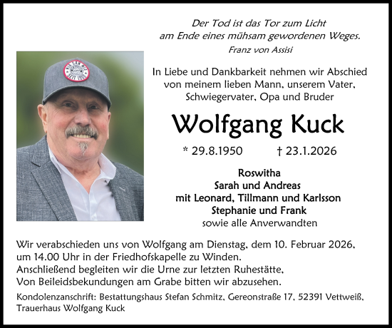Traueranzeige von Wolfgang Kuck von Zeitung am Sonntag