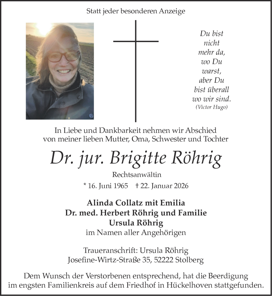  Traueranzeige für Brigitte Röhrig vom 08.02.2026 aus Zeitung am Sonntag