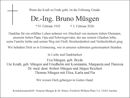 Traueranzeige von Bruno Müsgen von Aachener Zeitung