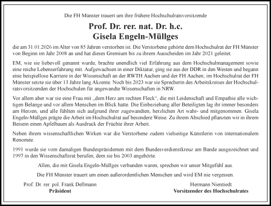 Traueranzeige von Gisela Engeln-Müllges von Aachener Zeitung