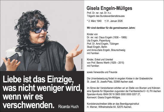 Traueranzeige von Gisela Engeln-Müllges von Aachener Zeitung