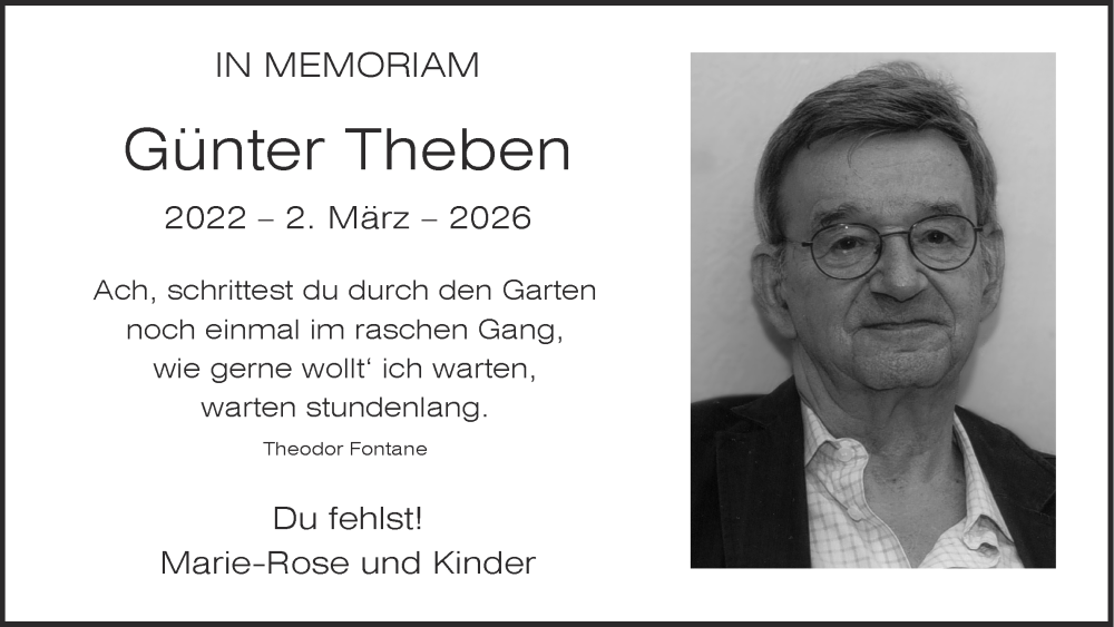  Traueranzeige für Günter Theben vom 28.02.2026 aus Aachener Zeitung