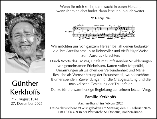 Traueranzeige von Günther Kerkhoffs von Aachener Zeitung