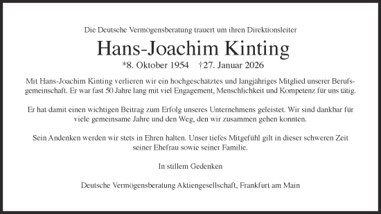 Traueranzeige von Hans-Joachim Kinting von Aachener Zeitung
