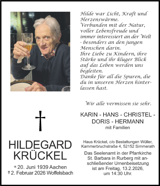 Traueranzeige von Hildegard Krückel von Aachener Zeitung