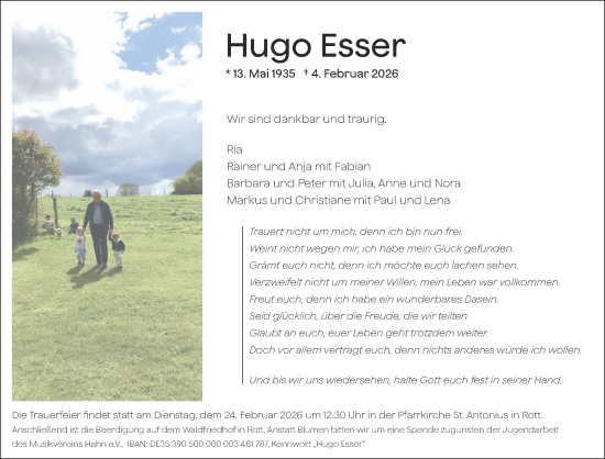 Traueranzeige von Hugo Esser von Aachener Zeitung