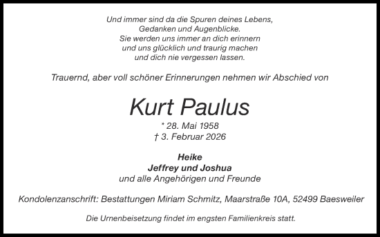 Traueranzeige von Kurt Paulus von Zeitung am Sonntag