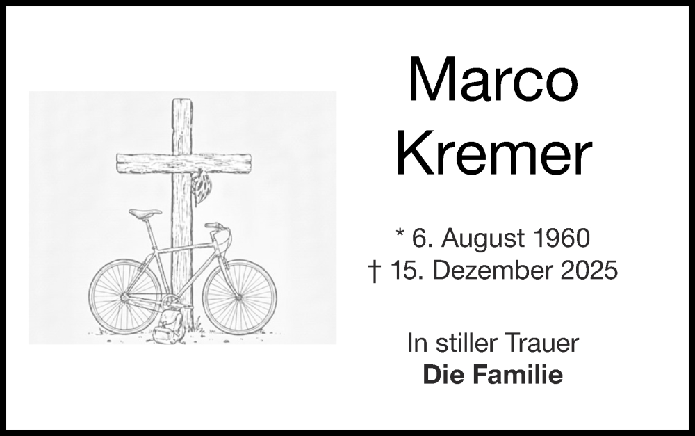  Traueranzeige für Marco Kremer vom 08.02.2026 aus Zeitung am Sonntag
