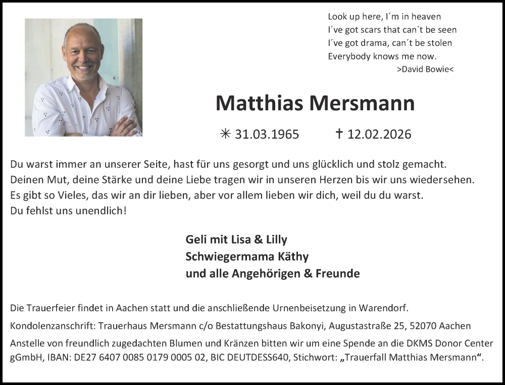  Traueranzeige für Matthias Mersmann vom 28.02.2026 aus Aachener Zeitung