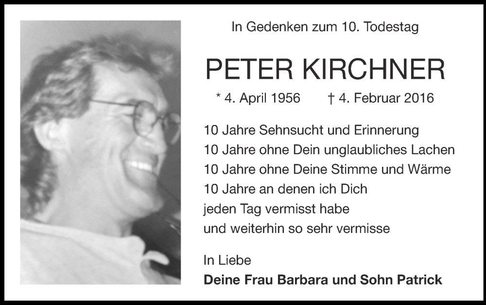  Traueranzeige für Peter Kirchner vom 08.02.2026 aus Zeitung am Sonntag