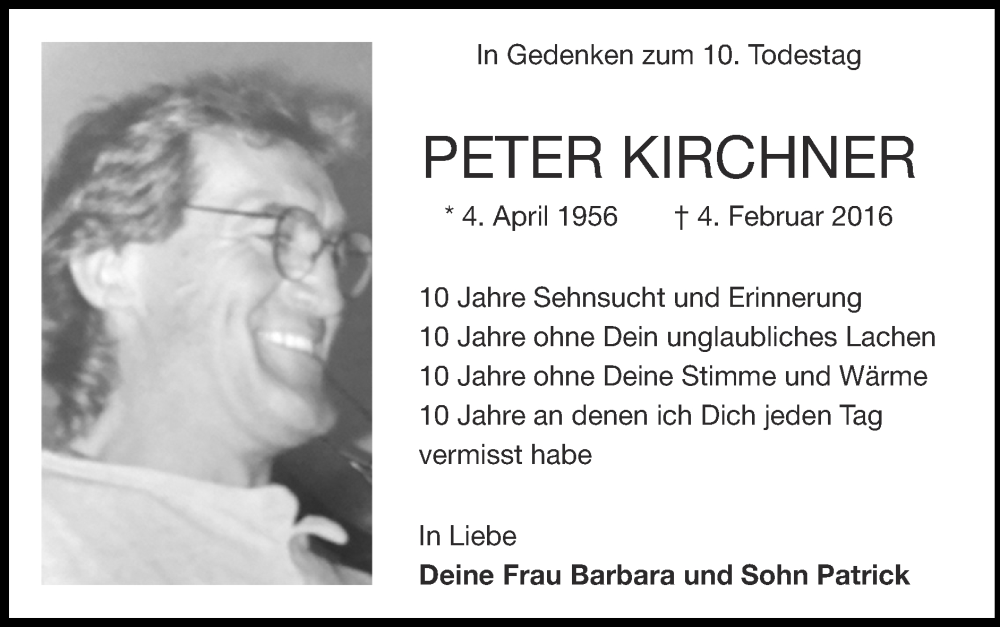 Traueranzeige für Peter Kirchner vom 08.02.2026 aus Zeitung am Sonntag