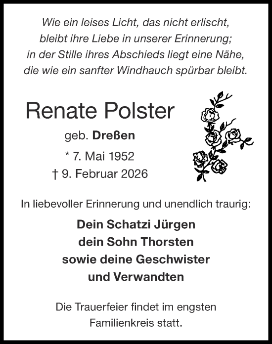 Traueranzeige von Renate Polster von Zeitung am Sonntag